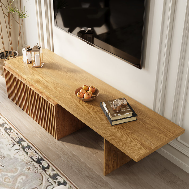 Retracted Extendable TV Stand -Wood TV Console Media Cabinet with Storage，Japndi dasign - Natrual wood finish, Wood