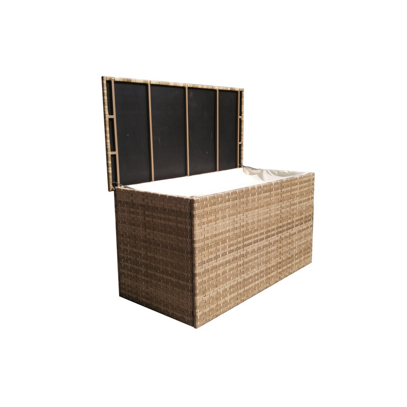 Hokku Designs W Water Resistant Wicker Deck Box in Caramel Wicker, Large