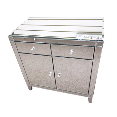 Mirror Side Table With Clear Crystal Knobs