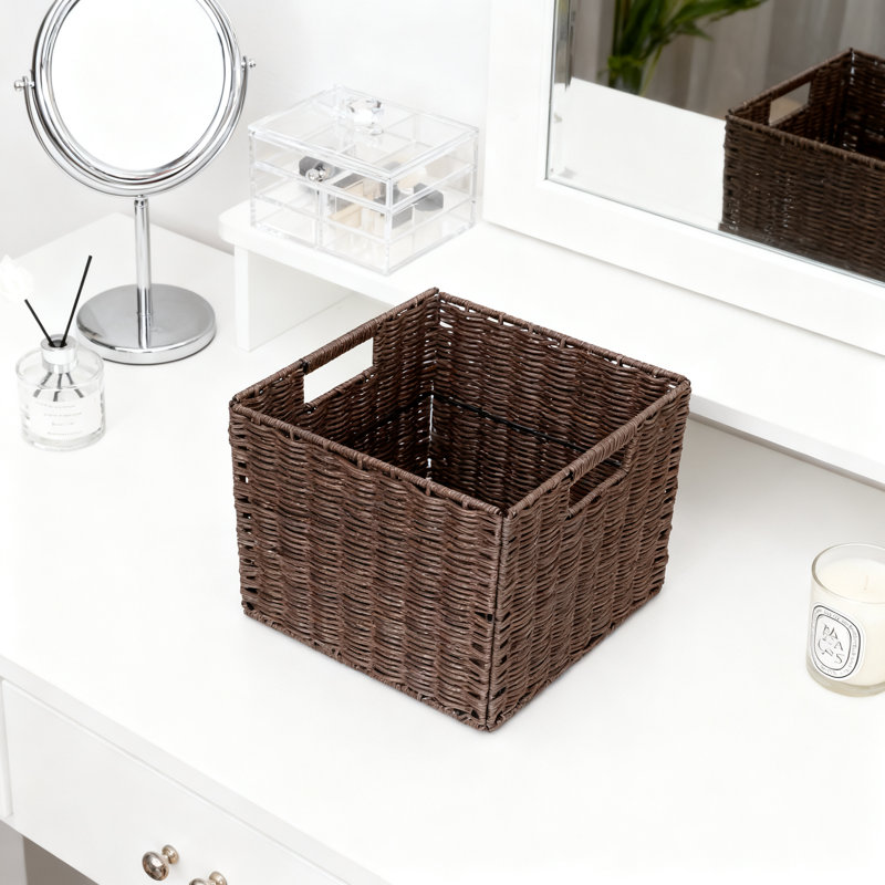 Paniers de rangement cubiques pliables avec poignées, ensemble de 3 bacs carrés pour tablettes, organisateur, conception en osier de plastique durable pour l'organisation à domicile