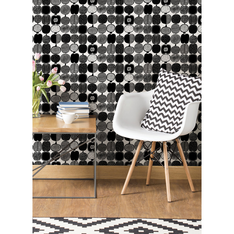 Kompotti 18' L x 20.8" W Peel and Stick Wallpaper Roll, Black/White