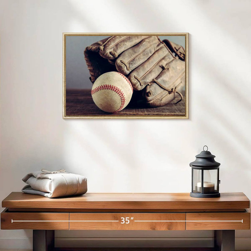 Souvenirs de baseball, 19 po x 13 po, Cadre flottant en bois naturel