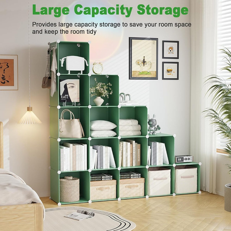 Large 16-Cube Storage Organizer – Modular Display Shelving Unit in Green Finish