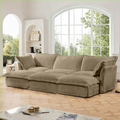 Sofas Couches, Modern Convertible 3 Seater Sleeper Sofa for Living Room Home Theater, with 3 Ottomans |Camel |Corduroy