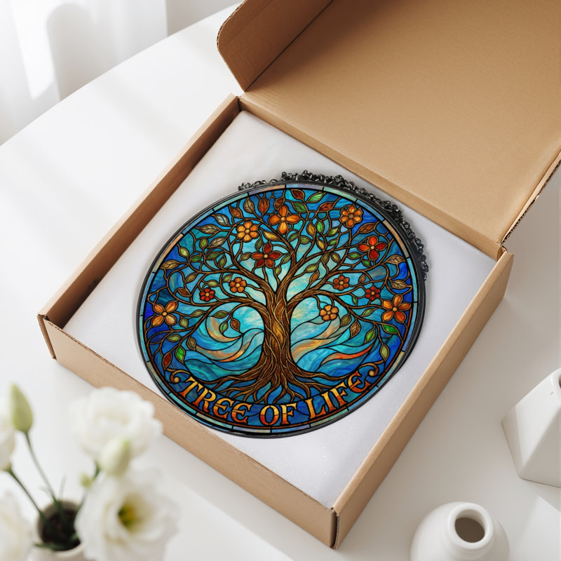 Panneau de vitrail 12 "H Tree Of Life, H 12 po x l 12 po
