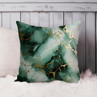 Abstract Emerald Green & Gold Geode Marble Crystals XVIII Pillow Cover