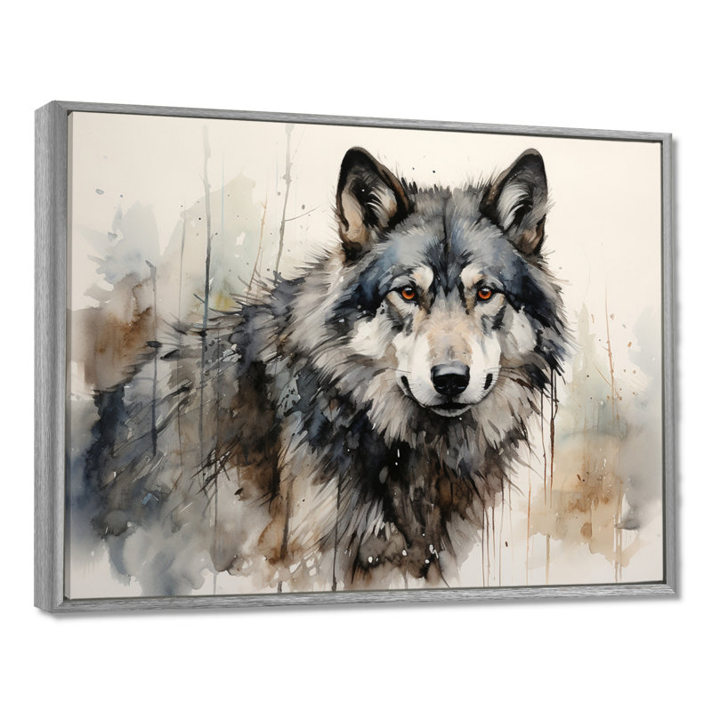Loup solitaire - Décoration murale loup, H 12 po x l 20 po, Argent argent, Reproduction avec cadre flottant
