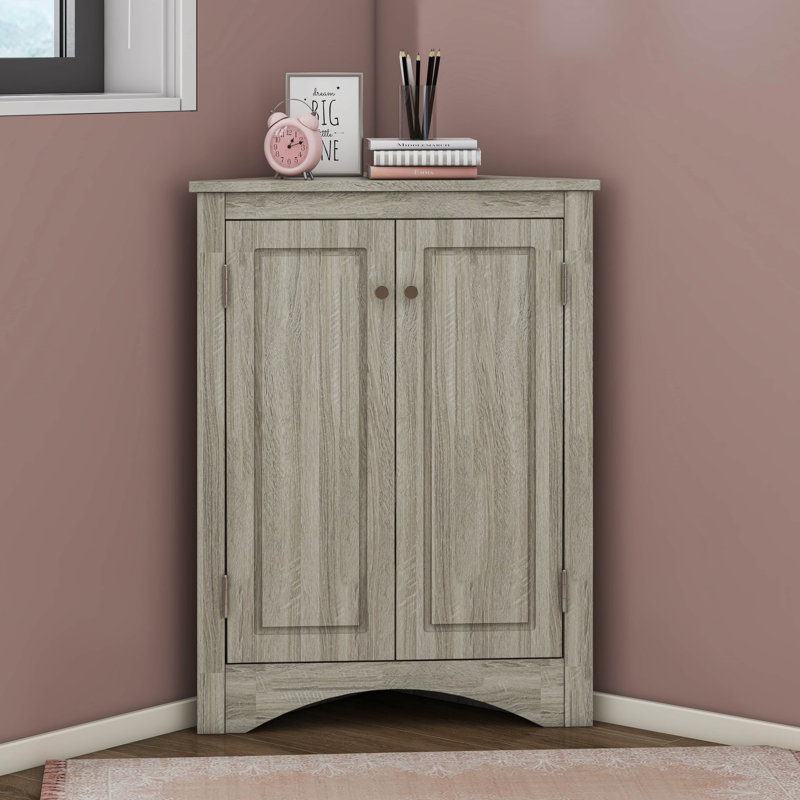 Corner Cabinet With Adjustable Shelves And Doors, Oak