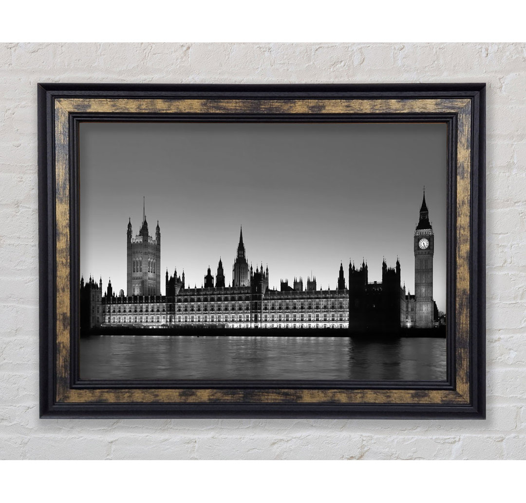 London Houses Of Parliament On The Thames B N W - Einzelne Bilderrahmen Kunstdrucke