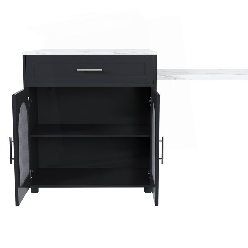 Îlot de cuisine de 80 pouces avec table de salle à manger, comptoir avec prise de courant, chariot de rangement mobile avec armoire et 2 tiroirs, table de préparation pour la cuisine