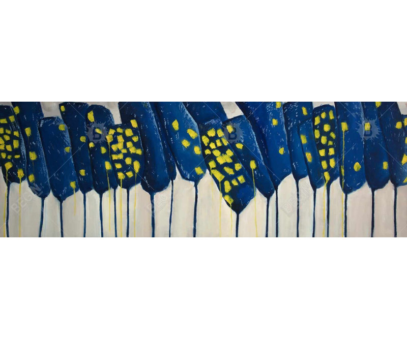 Fleurs bleues abstraites - Toile encadrée beige pour la décoration intérieure