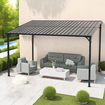Pergola d'extérieur 12 x 8 pour terrasse, en acier galvanisé à fixation murale pour barbecues et rassemblements