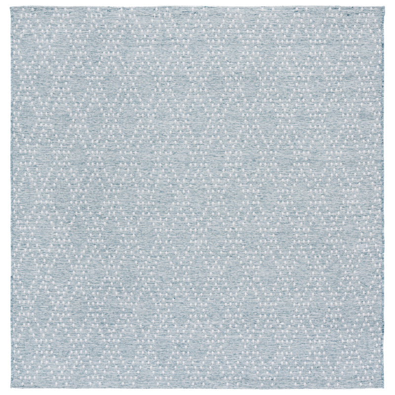 Tapis intérieur / extérieur turquoise / beige en polypropylène / polyester Nileen 850, Carré 6 pi 7 po