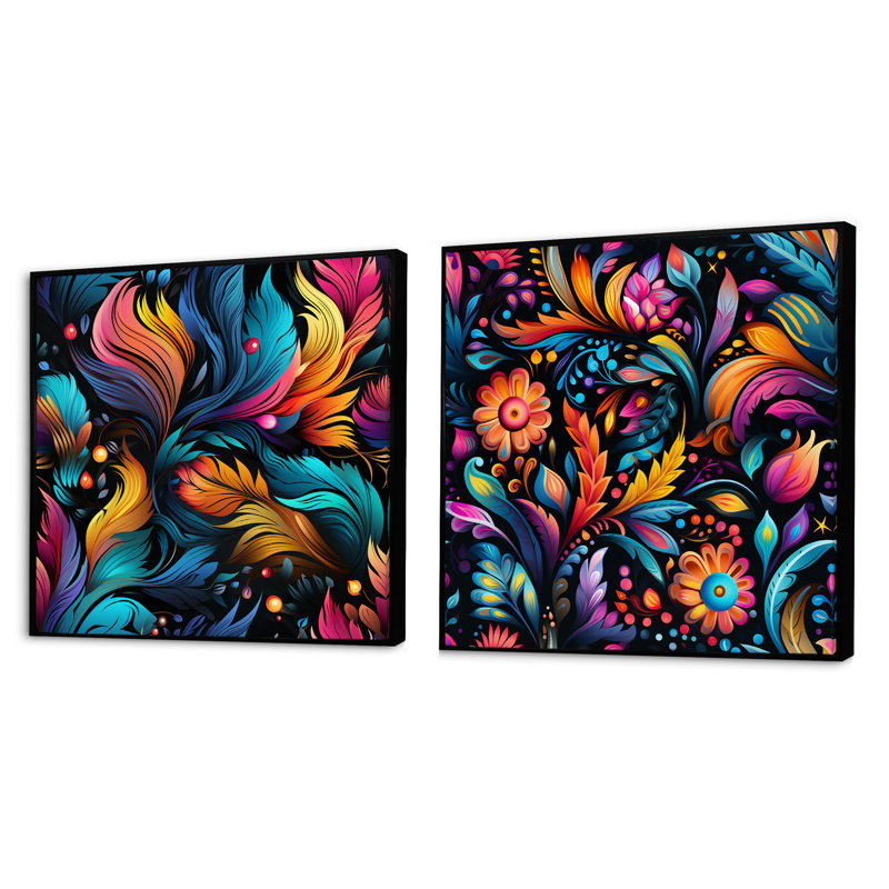 Geneva - Ensemble de 2 collages floraux et botaniques carrés, Cadre flottant noir, H 16 po x l 33 po