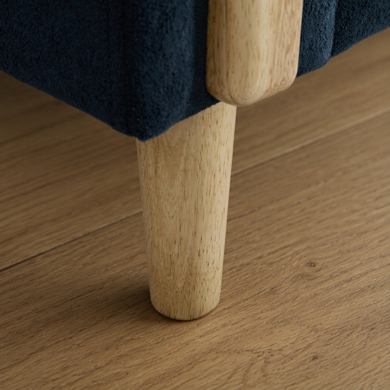 Banc de rangement moderne rembourré avec tissu chenille et pieds en bois d'hévéa, Blue, Blue