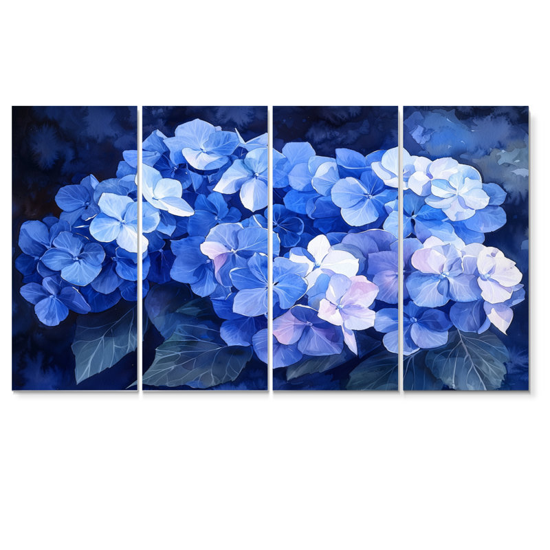 Hydrangeas Under The Moonlight I - Hydrangea Wall Decor - Traditional Wall Art, 28'' H x 48'' W, 4