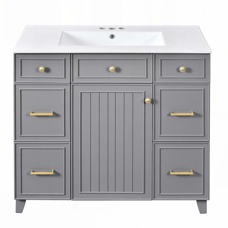 Meuble-lavabo 36 po avec lavabo en céramique, Gris