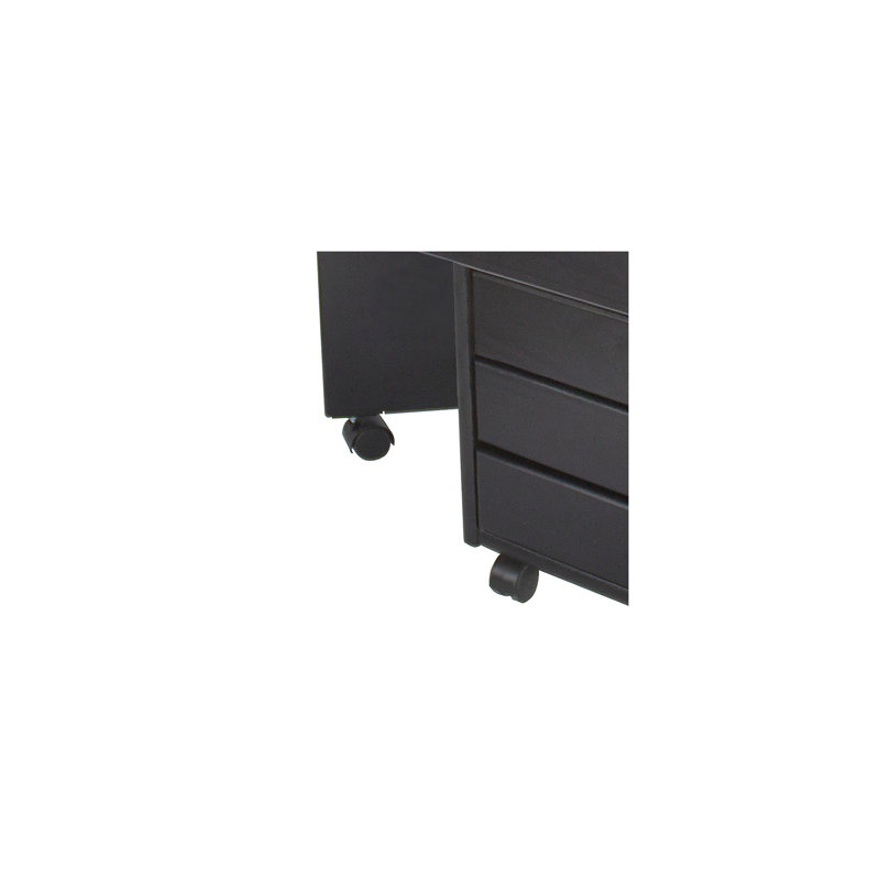 Black Solid Wood 7-Drawer Drop Leaf Roll Cart Desk