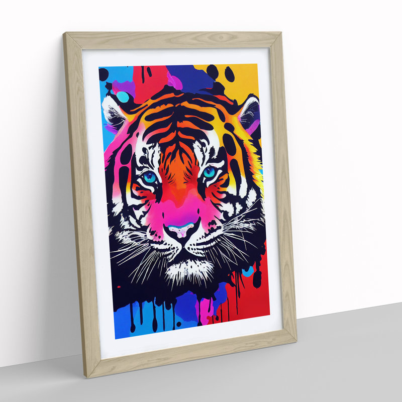 Painted Tiger No.4 Abstract - Wall Art, 66cm H x 48cm W, Oak Framed, White