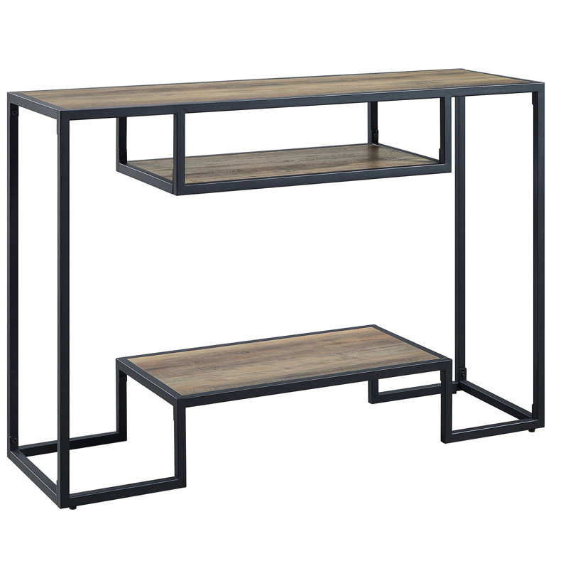 Bureau industriel en chêne rustique avec finition noire et tablettes