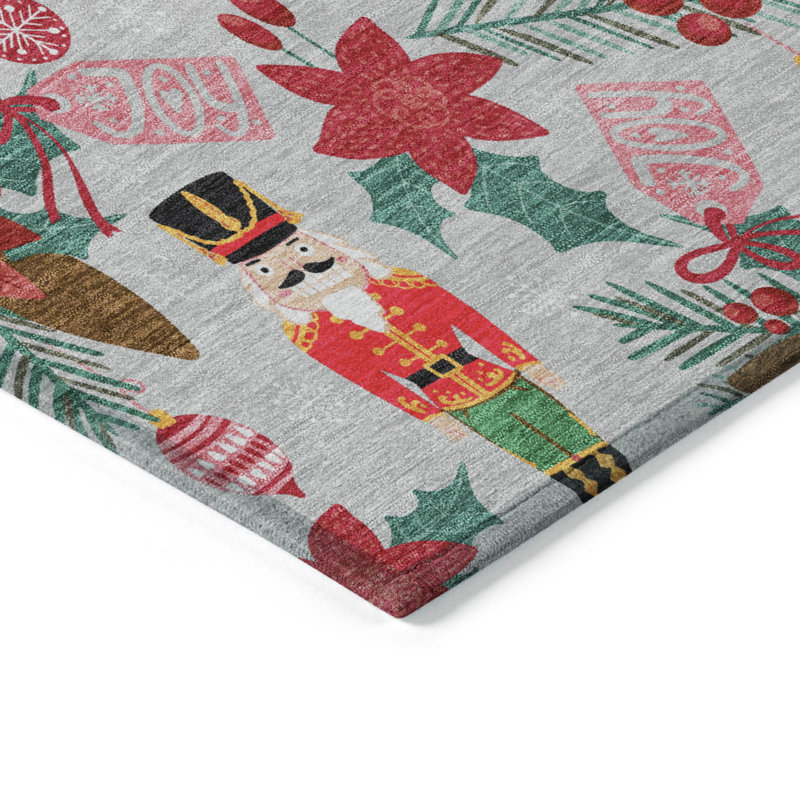 Tapis argenté de Noël casse-noisette intérieur / extérieur lavable à la machine, Rectangulaire 3 pi x 5 pi