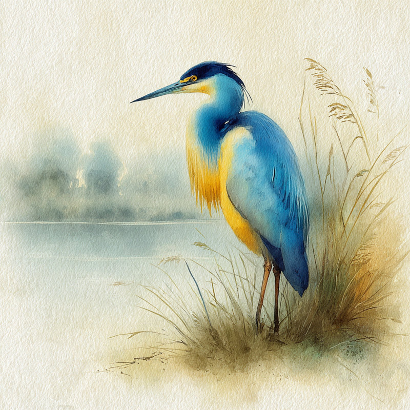 Mist Heron - Wrapped Canvas Wall Art
