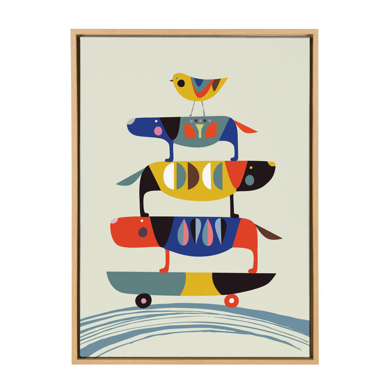 «Skate Dog» par Rachel Lee, 3 oiseaux, reproduction d'art sur toile encadrée, Naturel, H 33 po x l 23 po