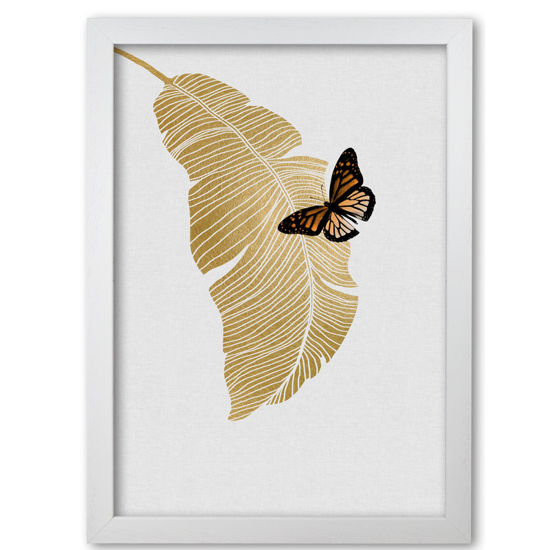 Butterfly & Palm Leaf - Print, 30 cm H x 21 cm W x 5 cm D, White Grain Frame