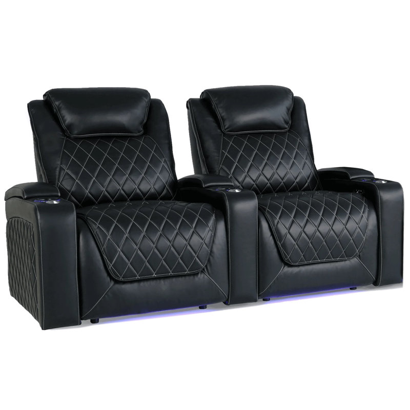 Siège de cinéma inclinable électrique en cuir véritable de 72 po de largeur avec porte-gobelet Oslo