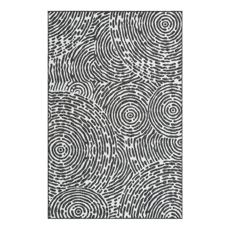 Tapis intérieur / extérieur en polypropylène géométrique tissé à la machine en noir / blanc, Rectangle 5 pi 3 po x 8 pi