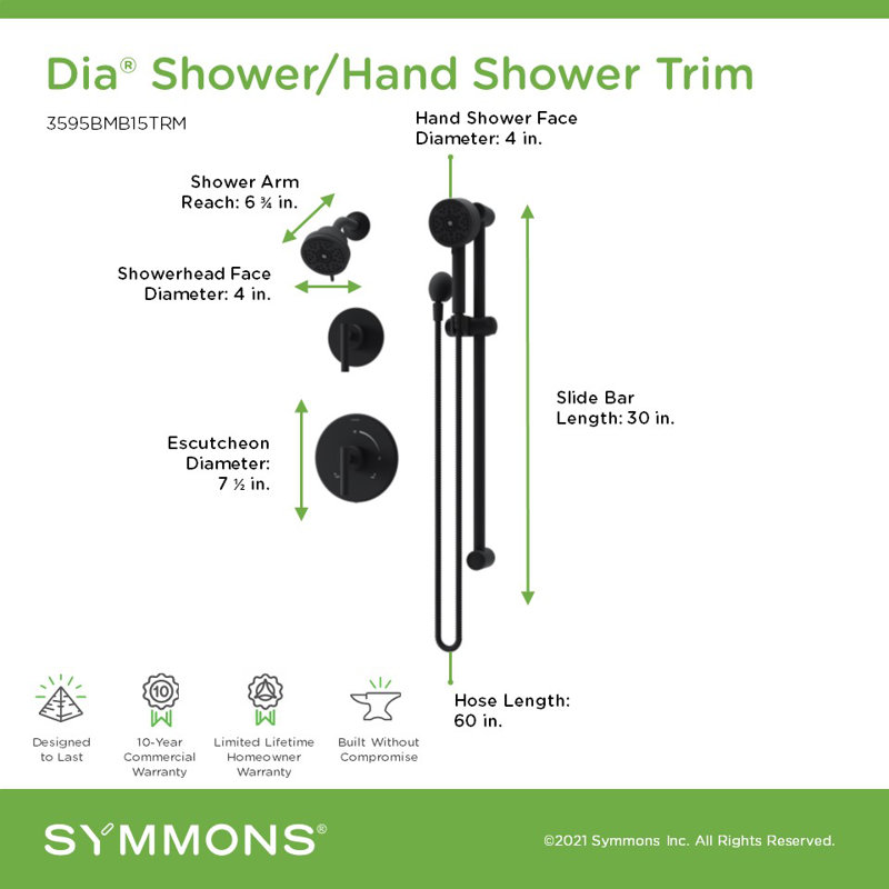 Dia HydroMersion Double Handle Shower System with Hand Spray, Matte Black