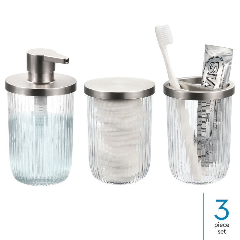 Ensemble d'accessoires de salle de bain en verre cannelé iDesign - transparent / nickel brossé
