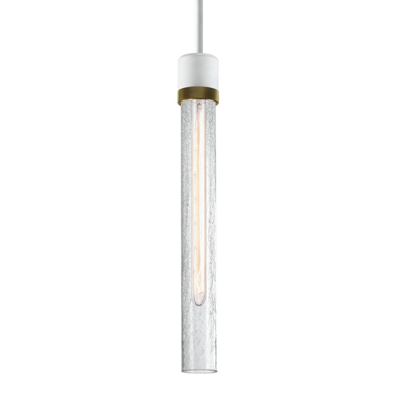 3" E26 Cylindrical Pendant Light, 18" Crackled Glass And Satin Brushed Black Finish, H 71,13 po x l 2,75 po x P 2,75 po
