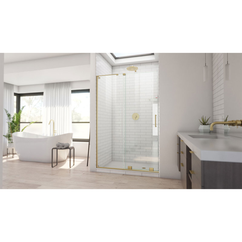 DreamLine Mirage-X 44 - 48 inch W Frameless Sliding Shower Door, Brushed Gold