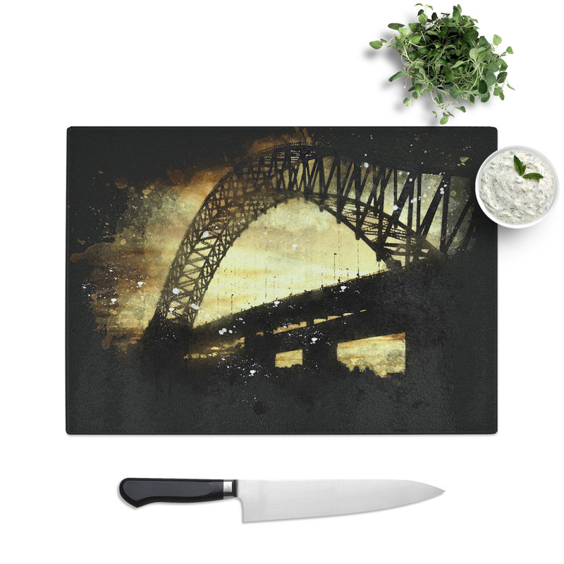 Silver Jubilee Bridge in Manchester Paint Splash Chopping Board, 28.5cm W x 39cm L