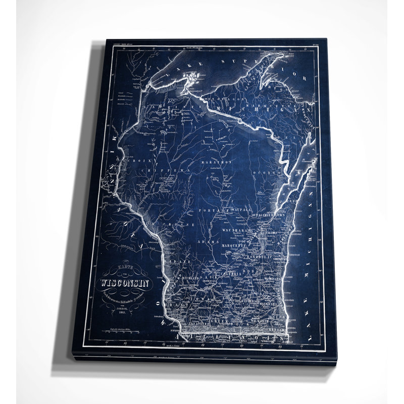 «Wisconsin Sketch Map», reproduction d'impression sur toile tendue, H 36 po x l 48 po x P 1,5 po