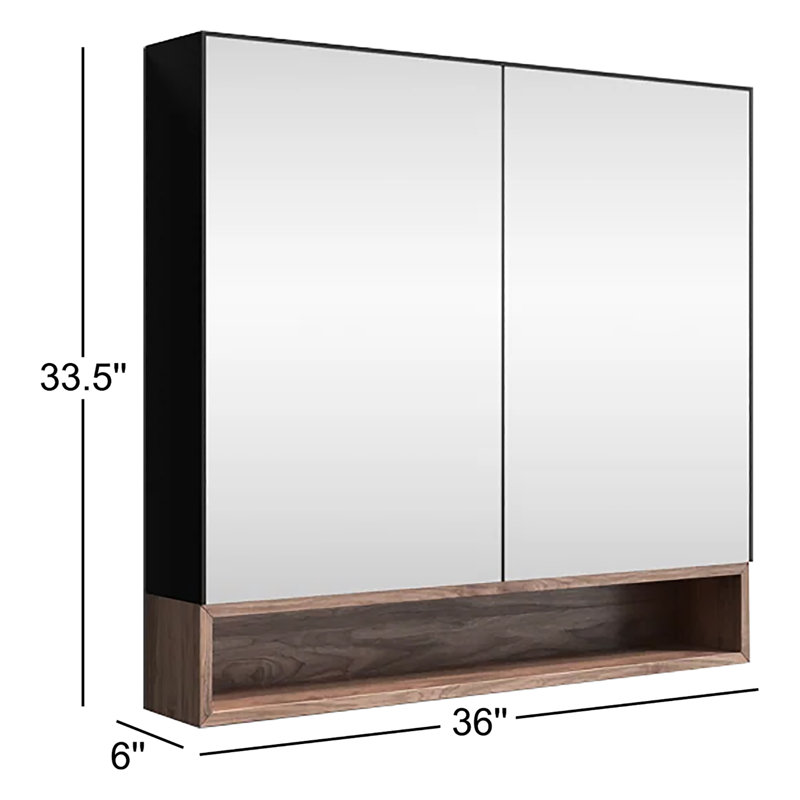 Bergen 36" Medicine Cabinet, Matte Black/Walnut