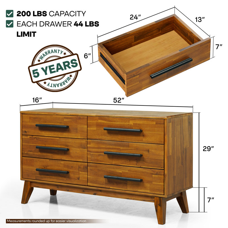 Commode double 6 tiroirs Legacy, Caramel