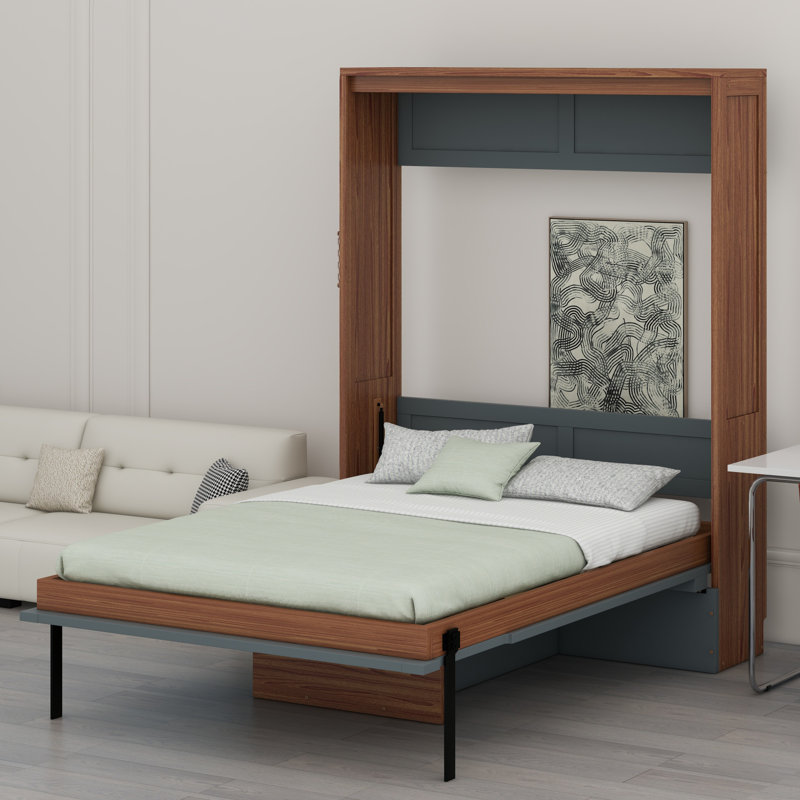 Lit escamotable avec bureau escamotable Murphy, Noyer / gris