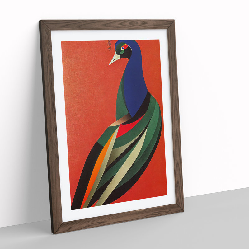 Peacock In Abstract No.6 - Wrapped Canvas Print, 34cm H x 25cm W, Walnut Framed