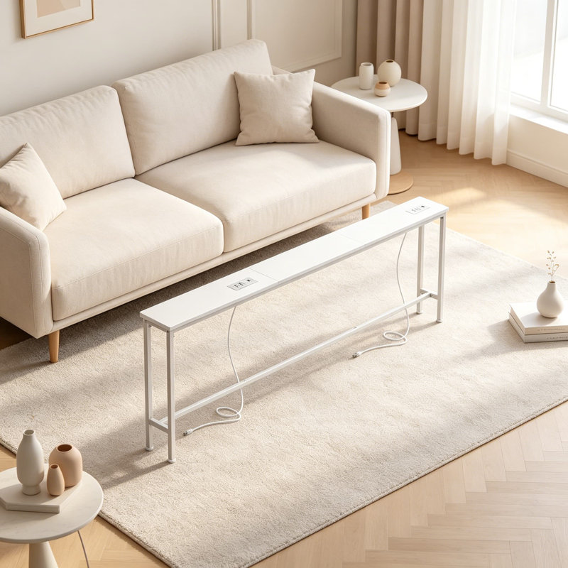 Extra-Long Narrow Console Table With Built-In Power Strips, USB-C Charging, And Storage For Behind Sofa, Entryway, And Small Spaces