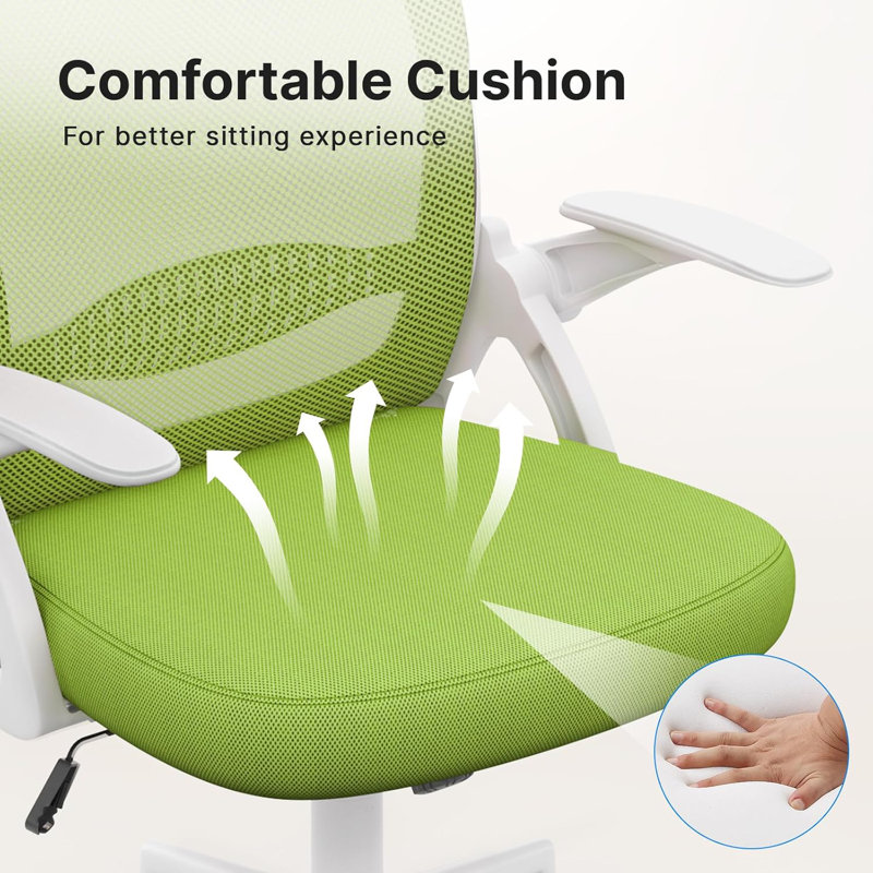 Ergonomic Mesh Desk Chair, Swivel Office Chair with Flip-Up Armrests, White/Green