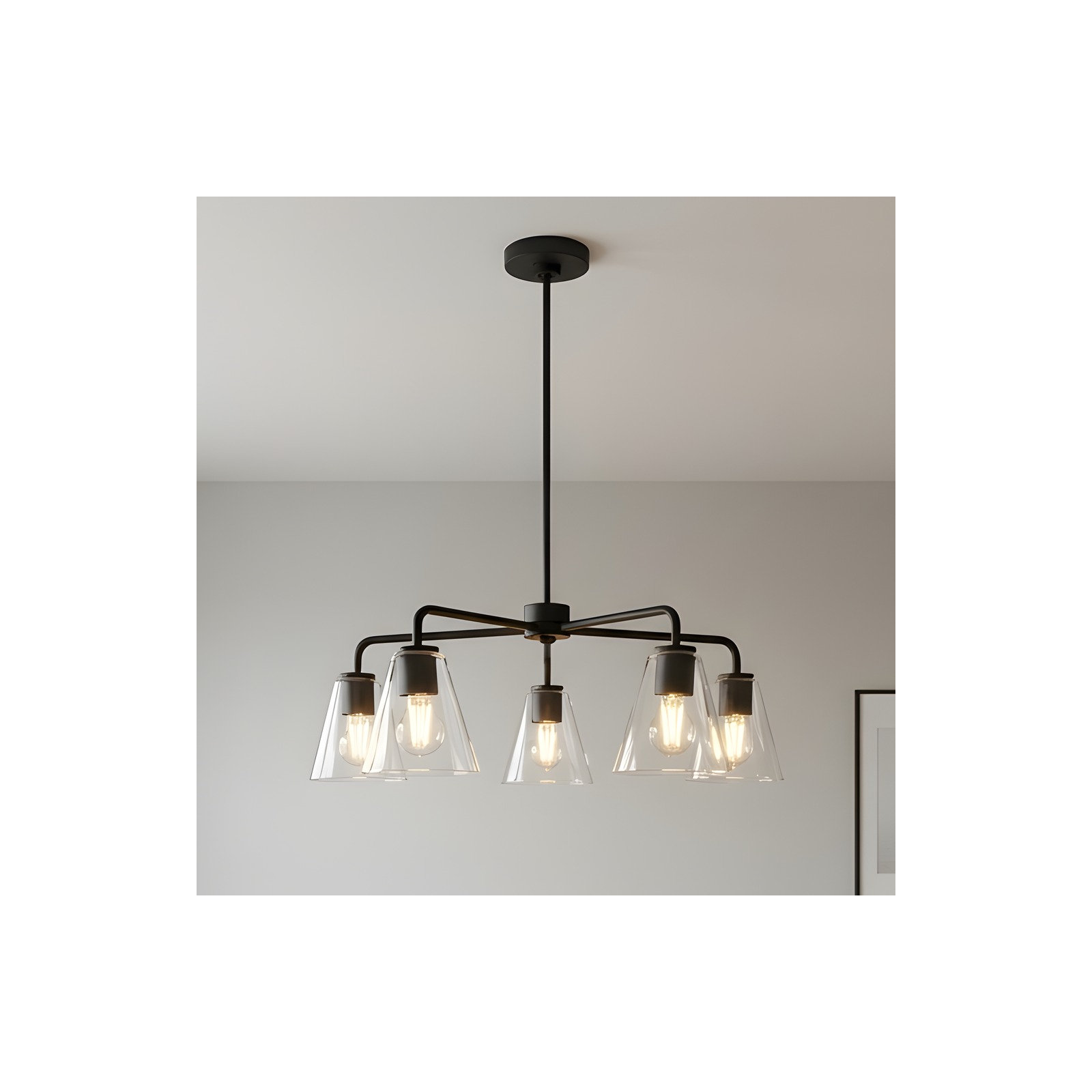 Hayden Five Light Chandelier, Clear, Midnight Black
