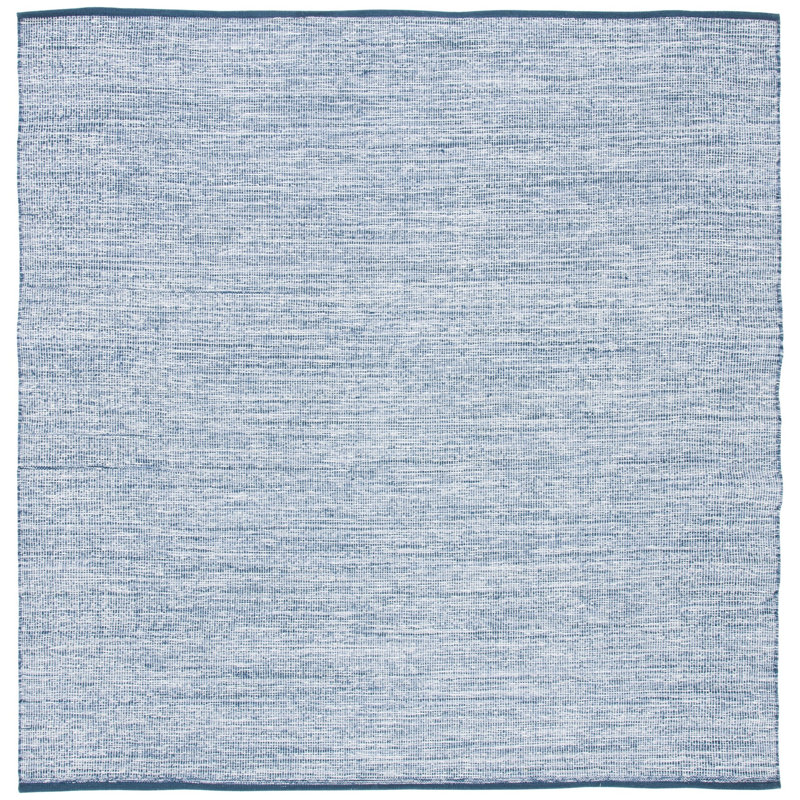 Dunlap Flat Weave Cotton Navy/Blue Modern Rug, Square 6'