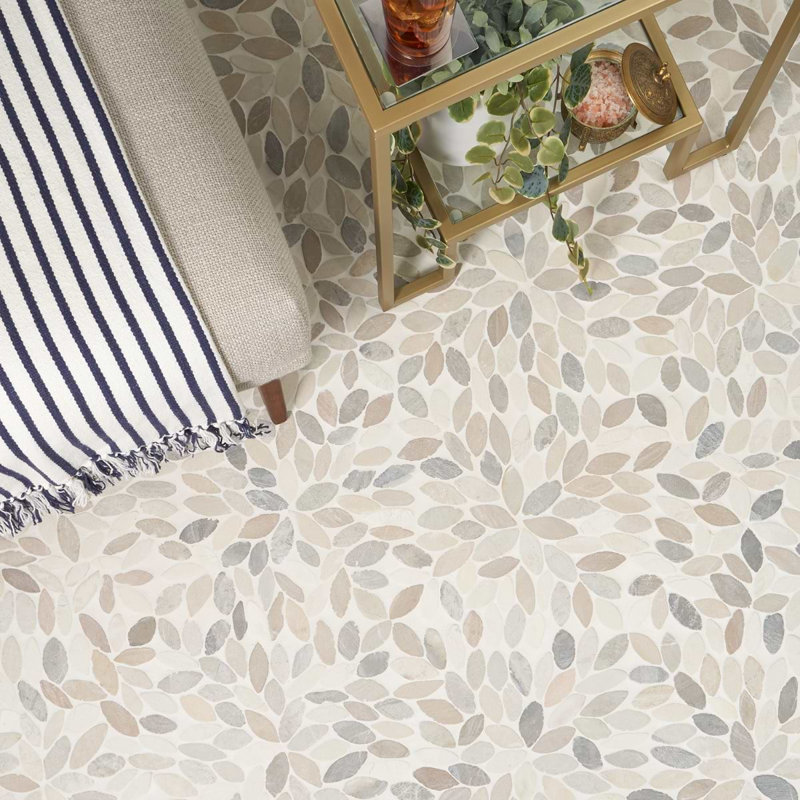 Nature Flower Carrara Marble Mosaic Tile, Lombok  Beige
