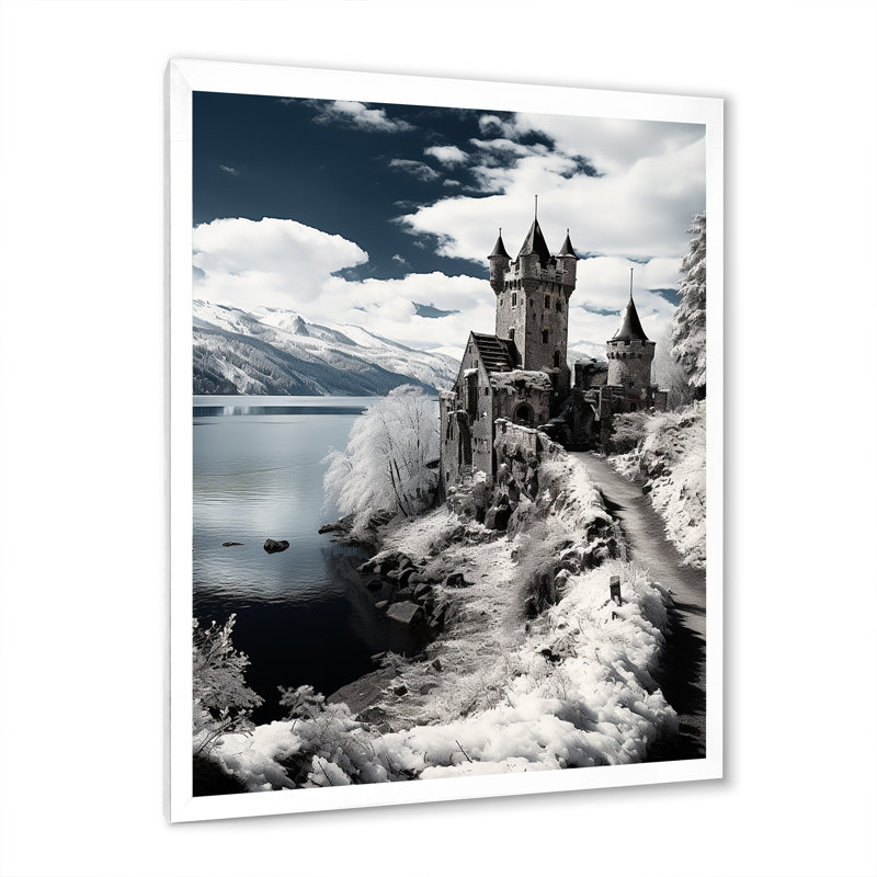 Allemagne, beau paysage noir et blanc sur toile, H 32 po x l 24 po x P 1 po, Cadre photo blanc