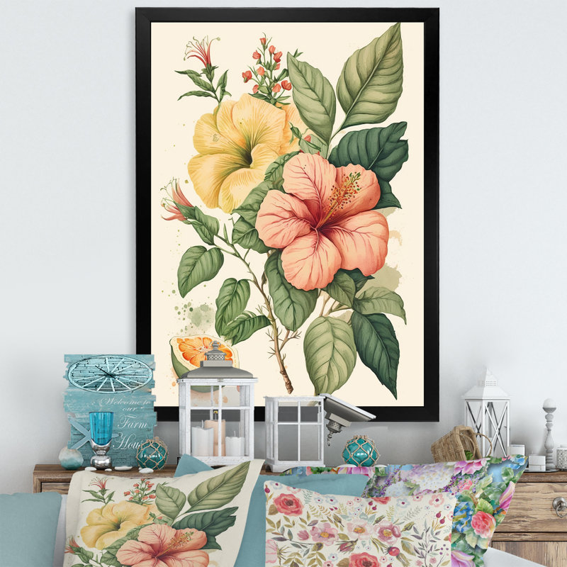 «Blossiming Yellow Retro Hibiscus III - Floral Hibiscus», art mural sur toile, H 44 po x l 34 po x P 1 po