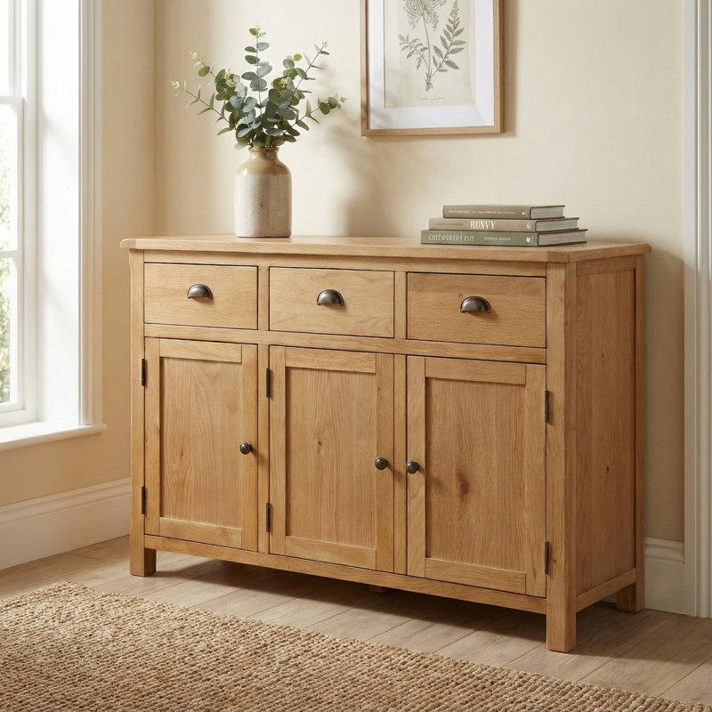 Racquel 120 Cm Wide 3 Drawer Solid Wood Sideboard, Oak