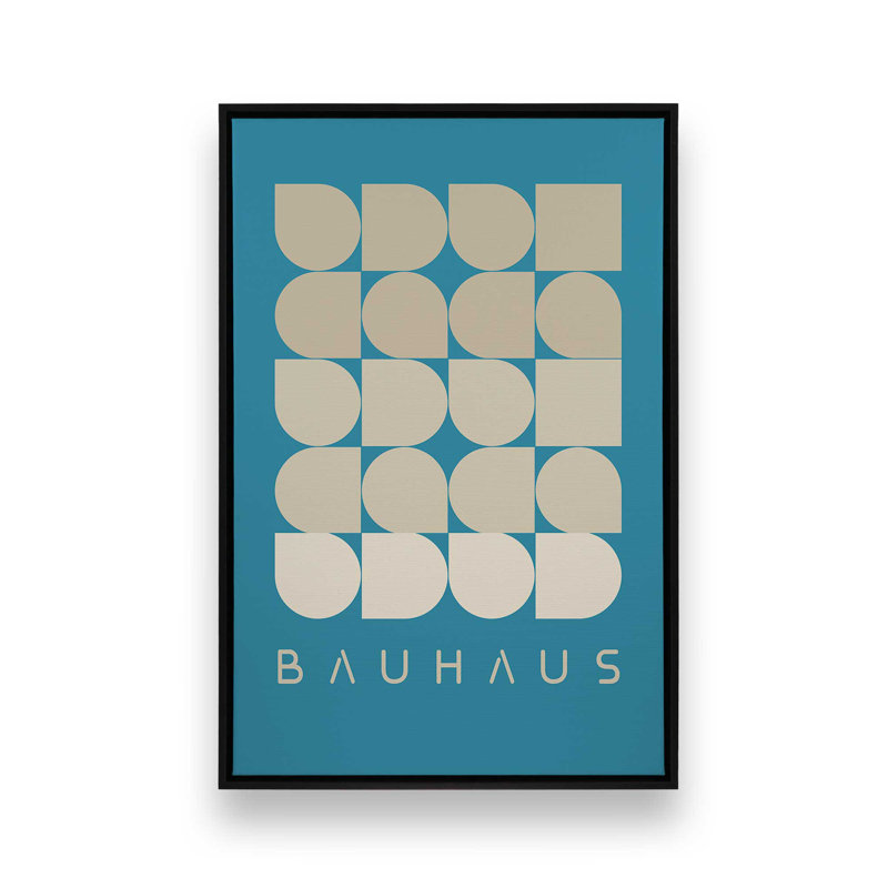 Bleu sarcelle et crème géométrie Bauhaus, Cadre flottant noir satiné, H 18,75 po x l 12,75 po x P 1,75 po