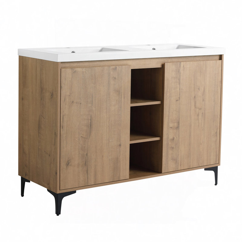Meuble-lavabo autoportant avec lavabo double, charnière de porte à fermeture douce